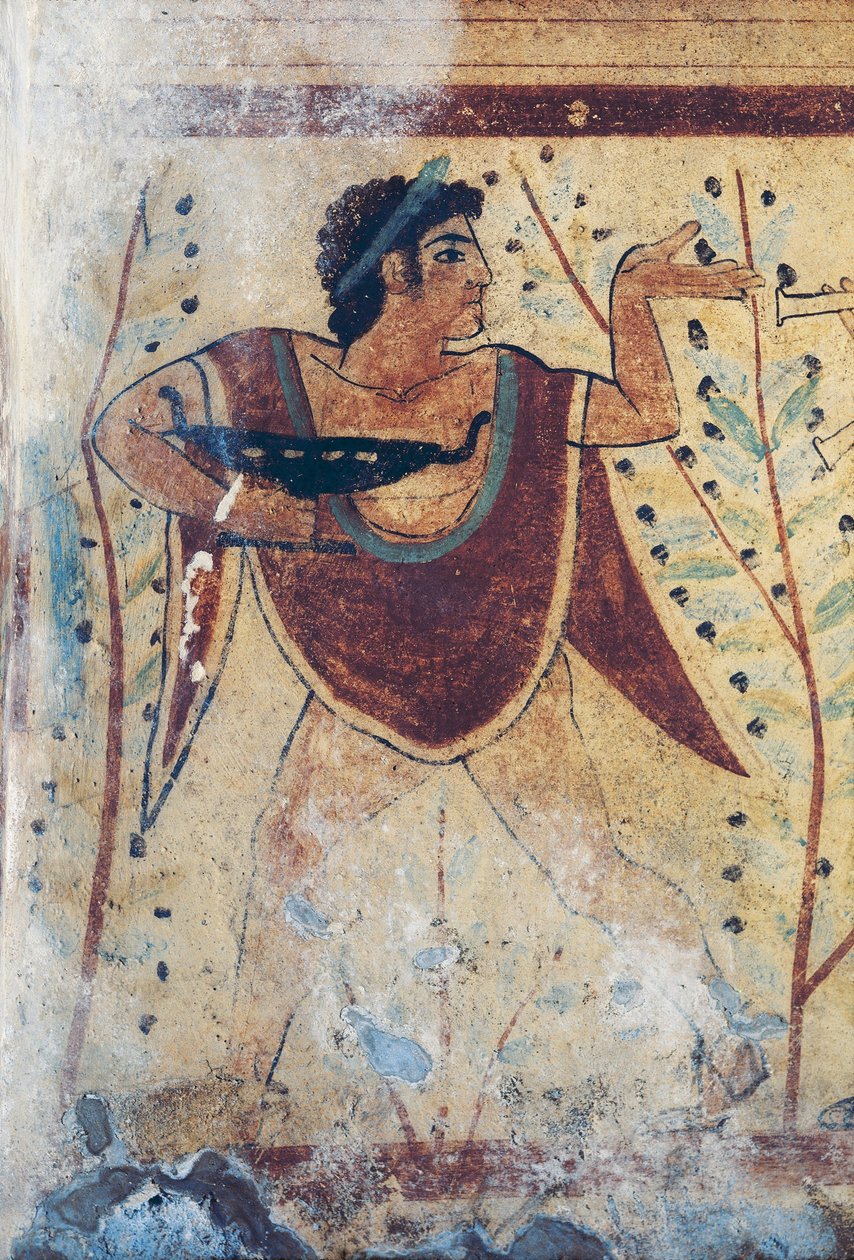 Nekropolie etruskie, grobowiec lamparta, detale fresku autorstwa Etruscan