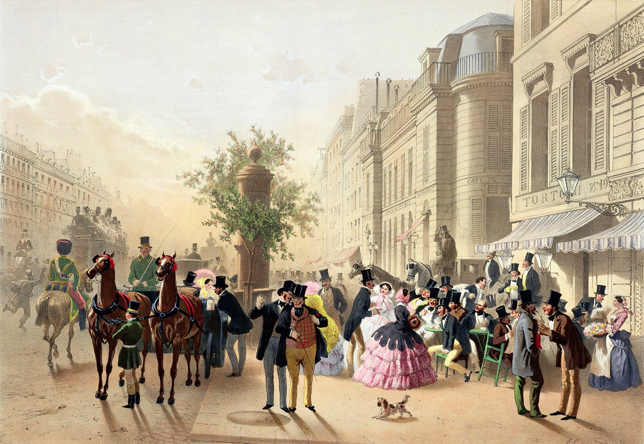 Boulevard des Italiens, z "Physionomies of Paris", 1856 autorstwa Eugene Charles Francois Guerard