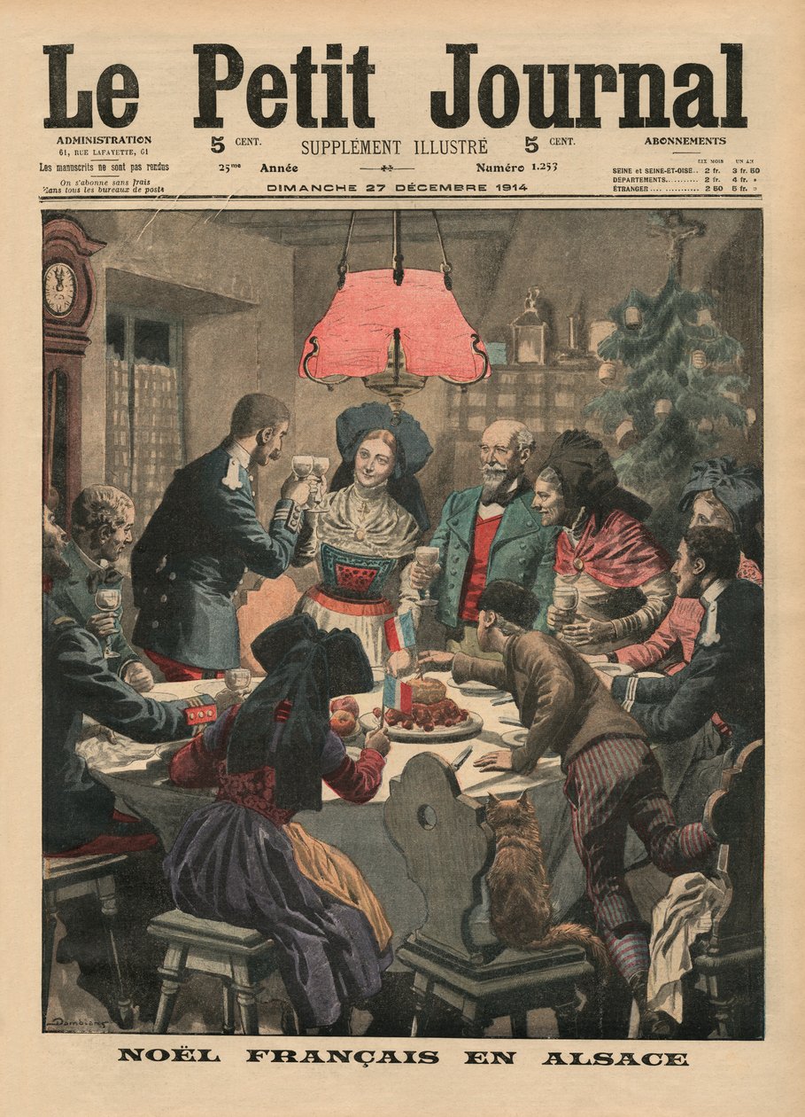 Francuskie Boże Narodzenie w Alzacji, ilustracja na przedniej okładce z "Le Petit Journal", supplement illustre, 27 grudnia 1914 r. autorstwa Eugene Damblans