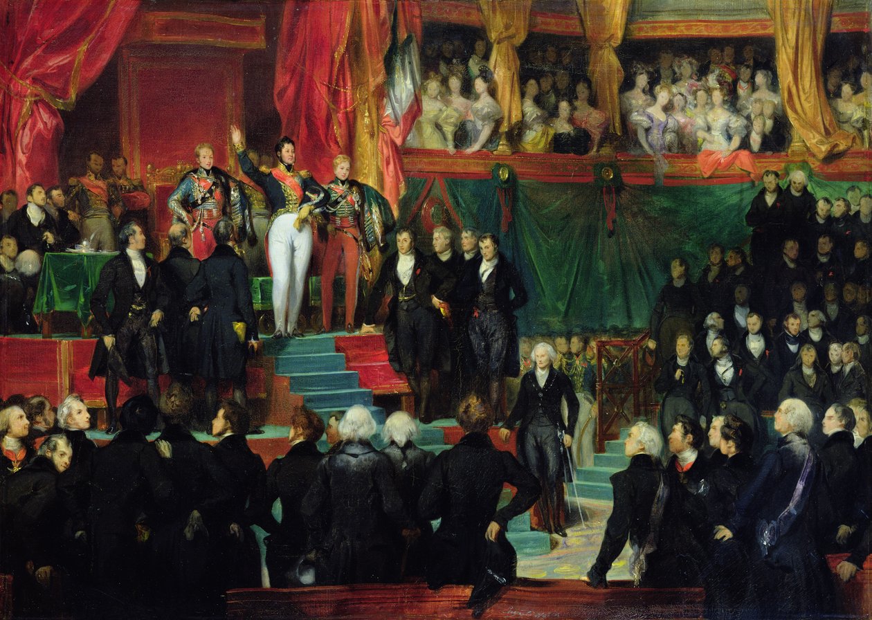 Ludwik Filip (1773-1850) zostaje zaprzysiężony na króla przed Izbą Deputowanych, 9 sierpnia 1830 r. autorstwa Eugene Deveria