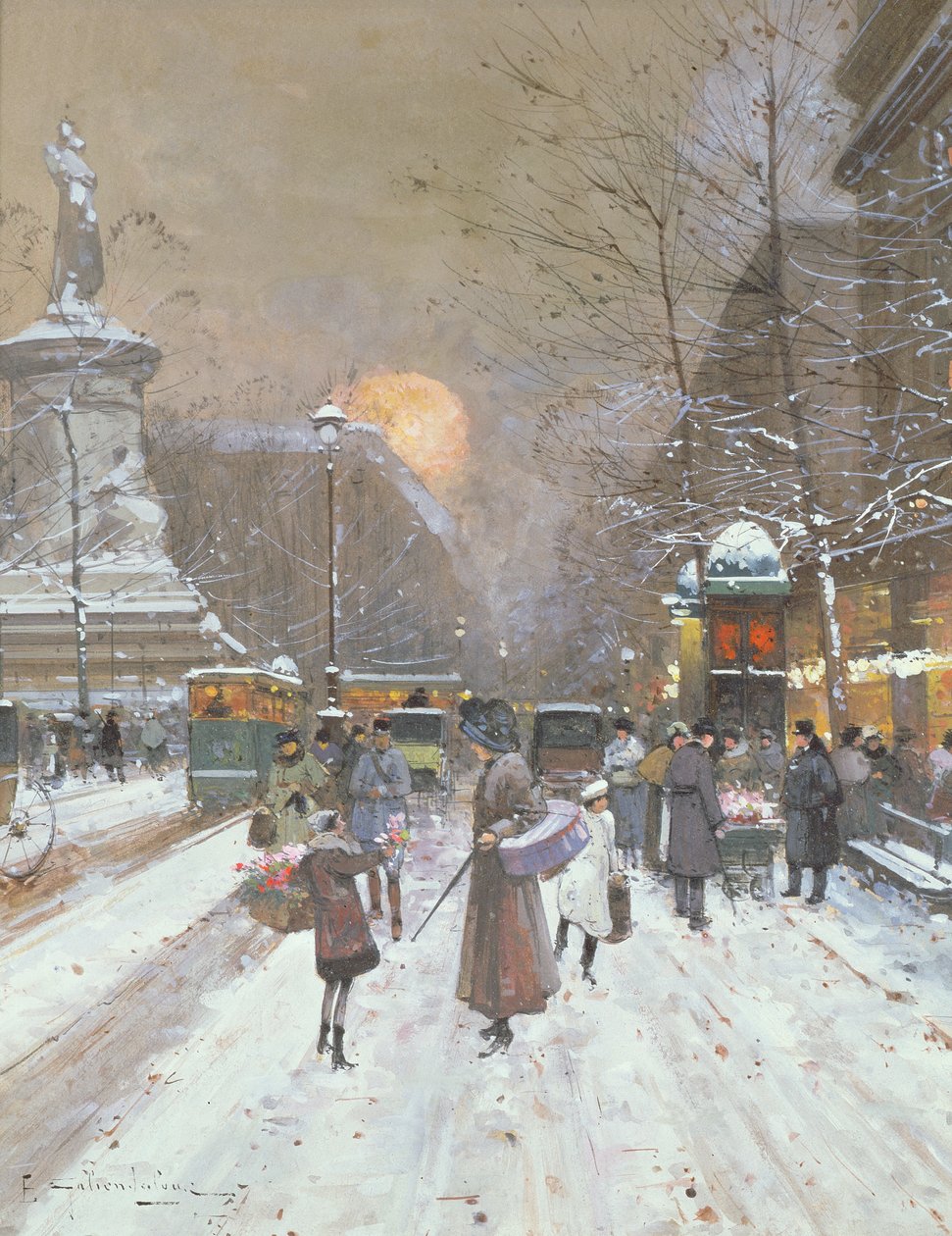 Paryska scena śnieżna autorstwa Eugene Galien Laloue