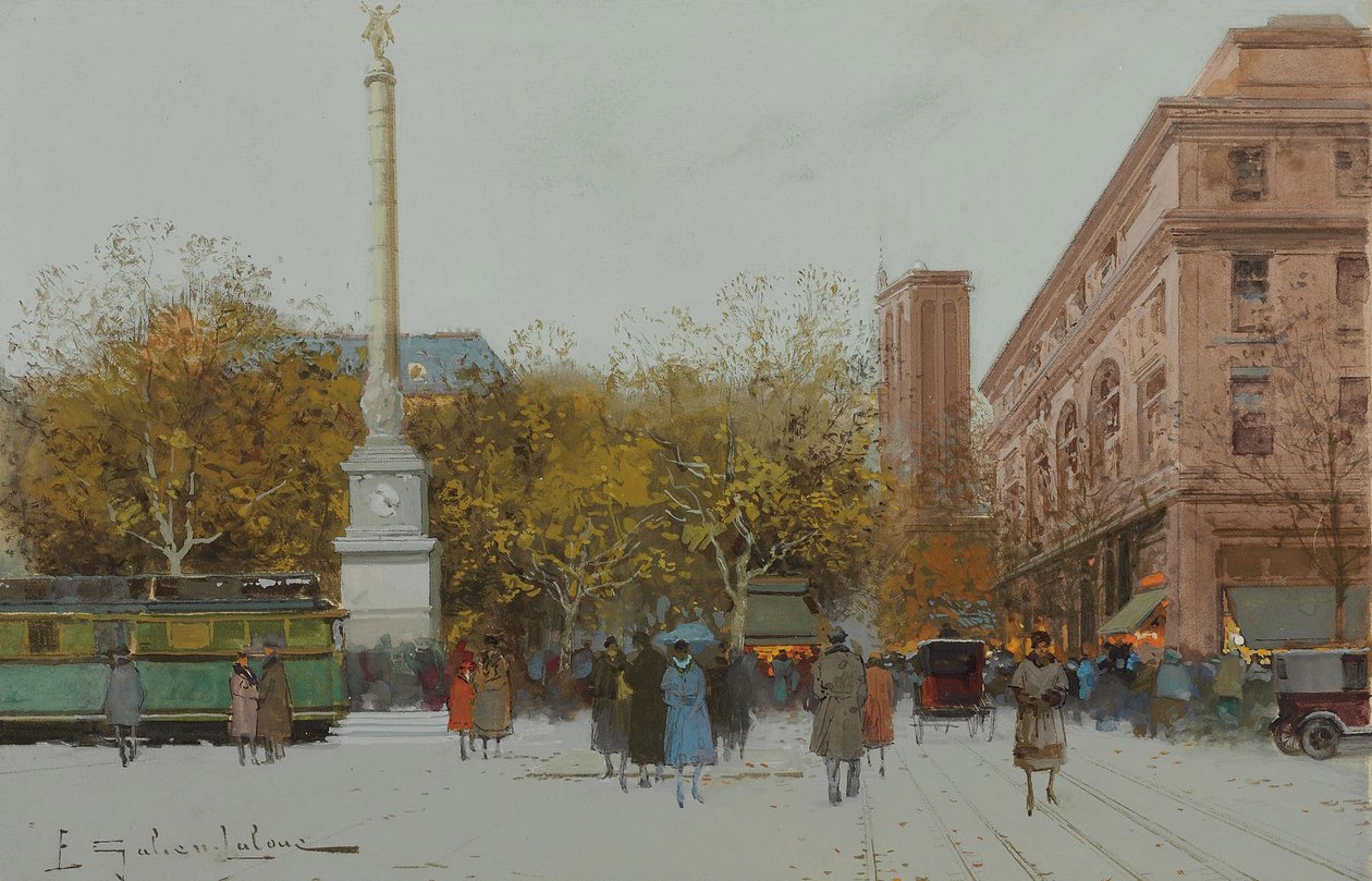 Paryż, La Place du Chatelet. autorstwa Eugene Galien Laloue