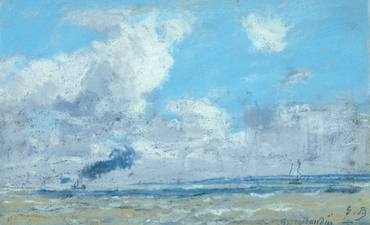 Łódź w ujściu Sekwany (pastele na papierze) autorstwa Eugene Louis Boudin