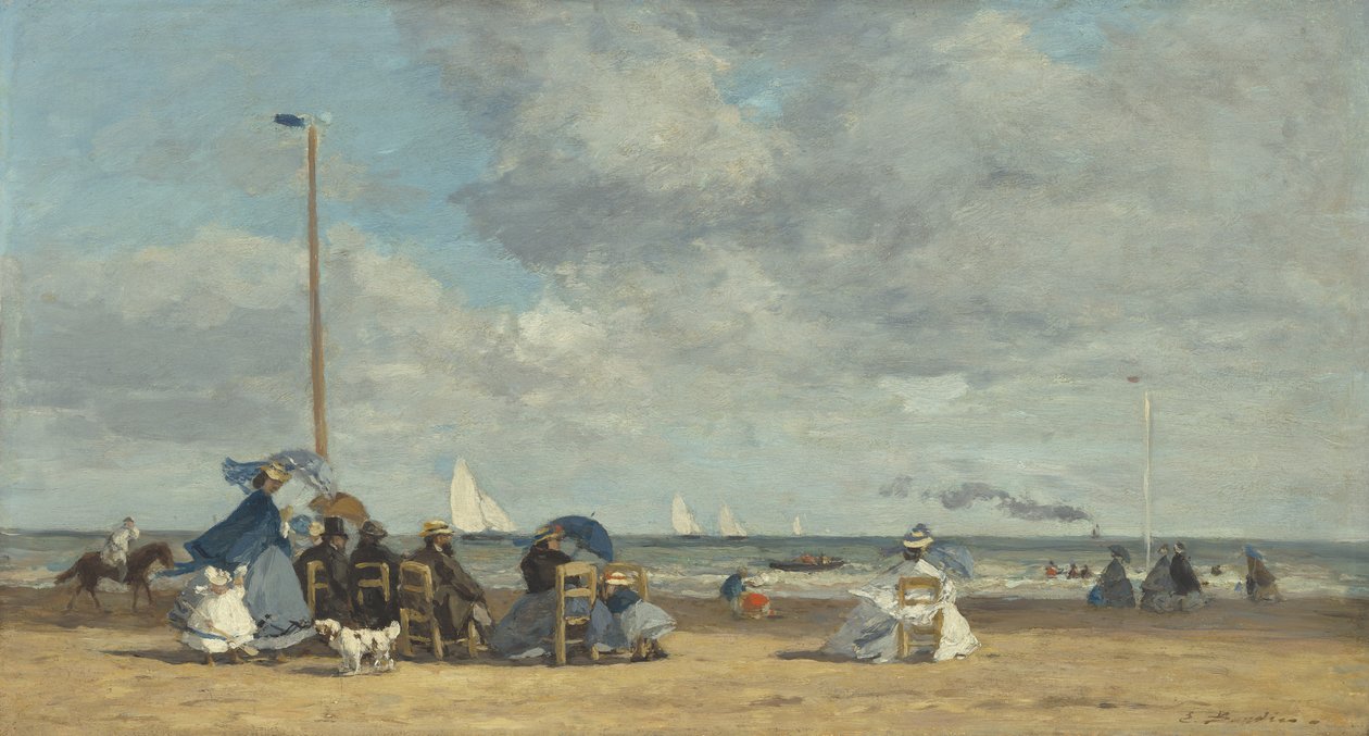 Plaża w Trouville, 1864-5 (olej na drewnie) autorstwa Eugene Louis Boudin