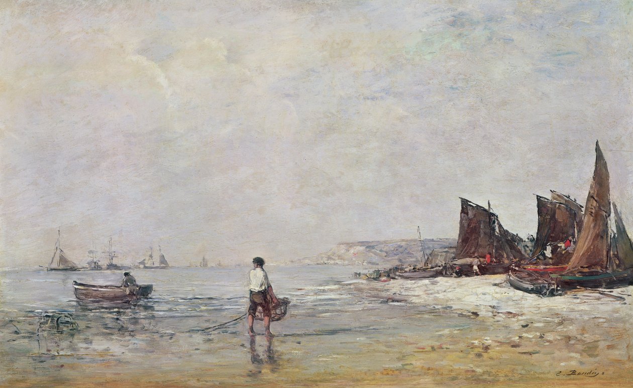 Rybak w Villerville, odpływ autorstwa Eugene Louis Boudin