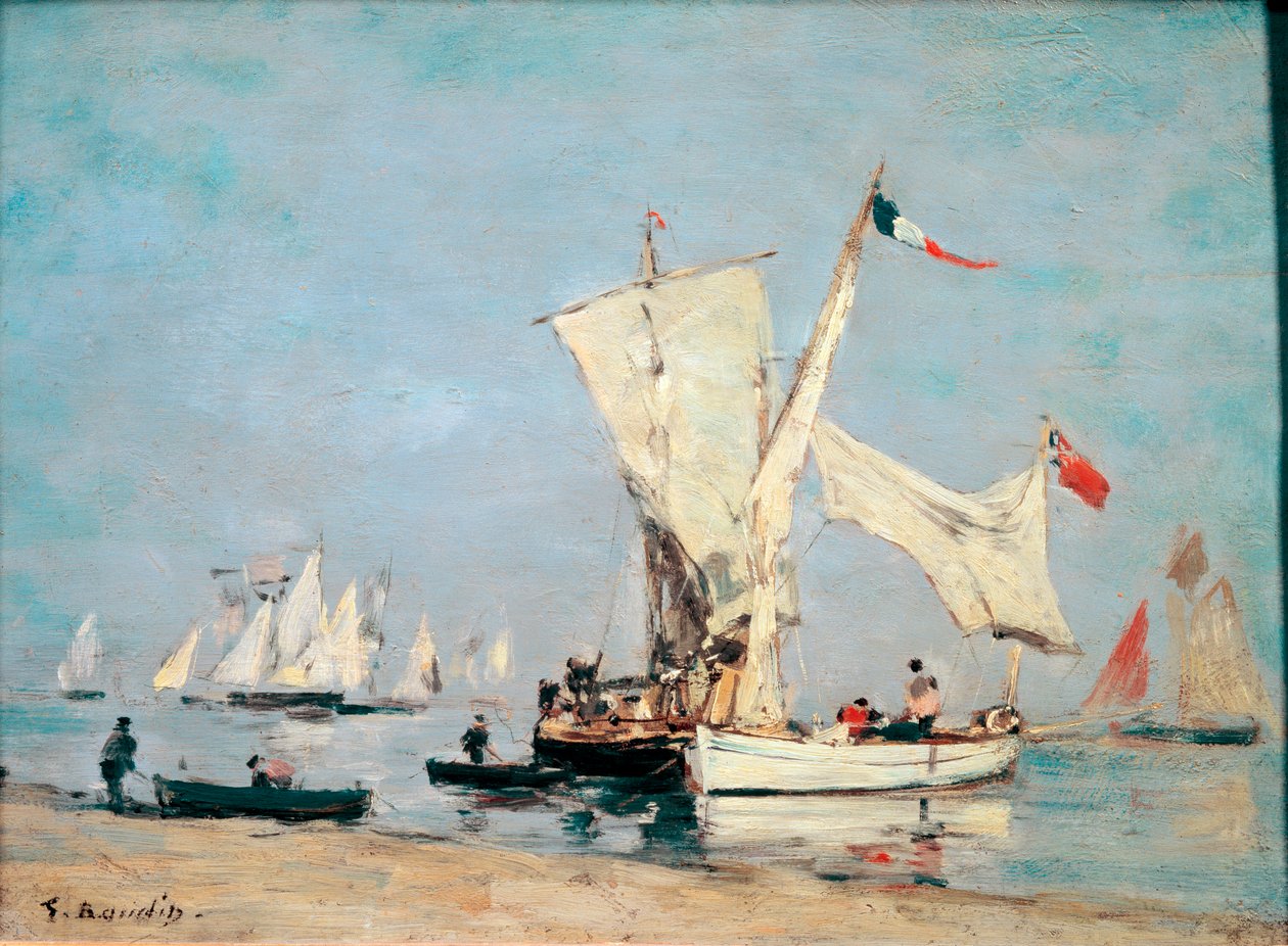 Łodzie żaglowe, ok. 1869, Obraz Eugene Louis Boudin (1824-1898), Słońce: 0,24x0,31m, Paris, Musee dOrsay - "Sailing Boats", c, 1869, olej na drewnie by Eugene-Louis Boudin (1824-1898), Sun: 0,24x0,31m, autorstwa Eugene Louis Boudin