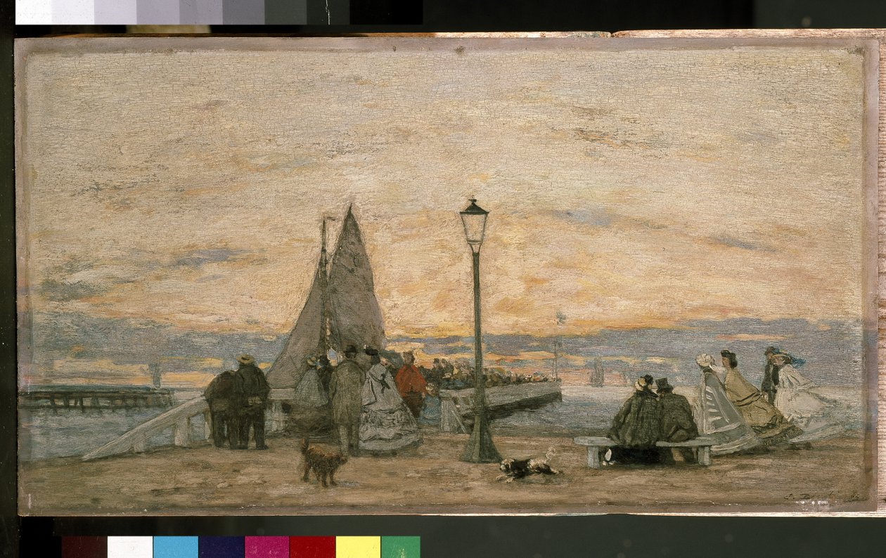 Nabrzeże w Trouville: Zachód słońca, 1864 r. autorstwa Eugene Louis Boudin