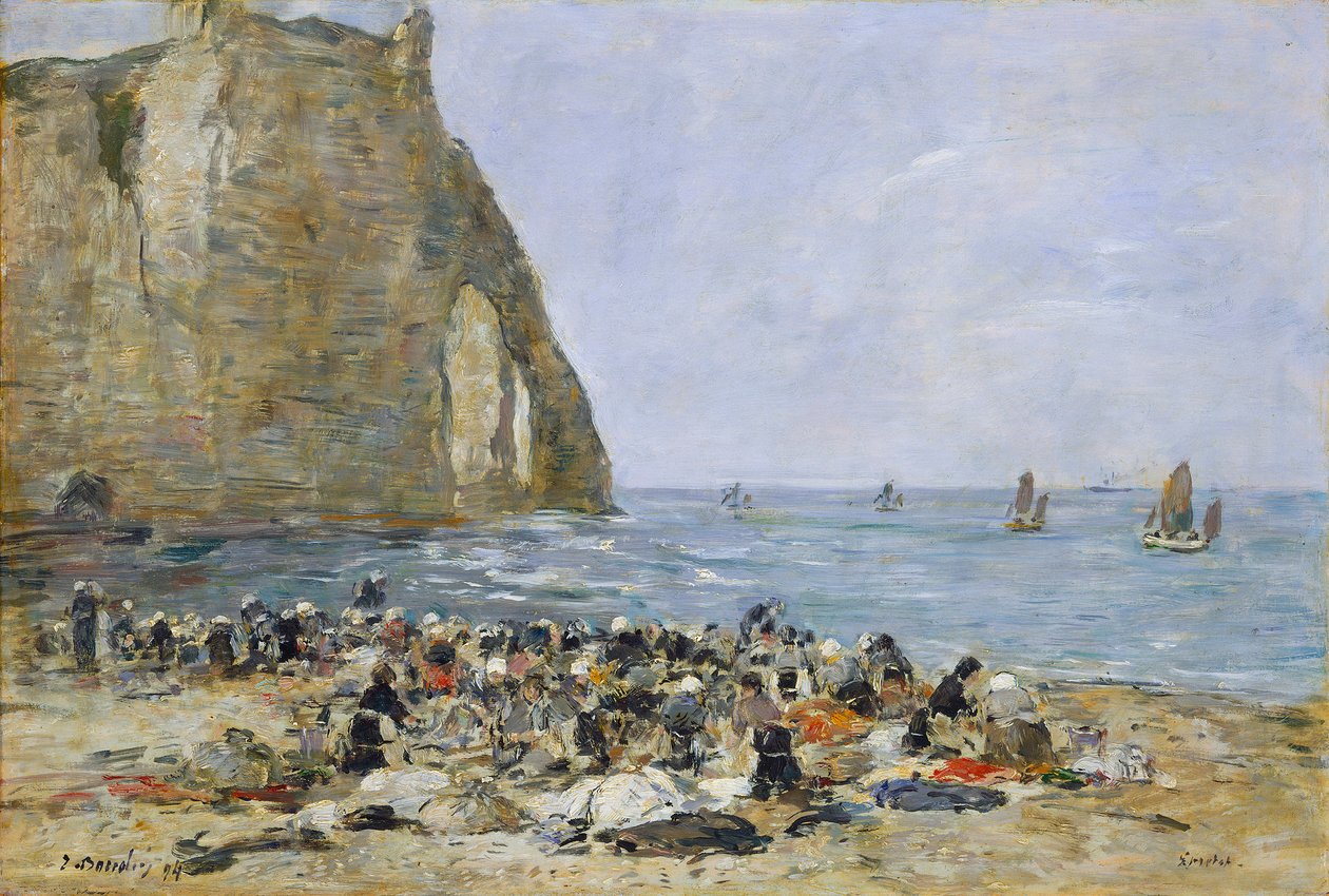 Praczki na plaży Etretat, 1894 (olej na drewnie) autorstwa Eugene Louis Boudin