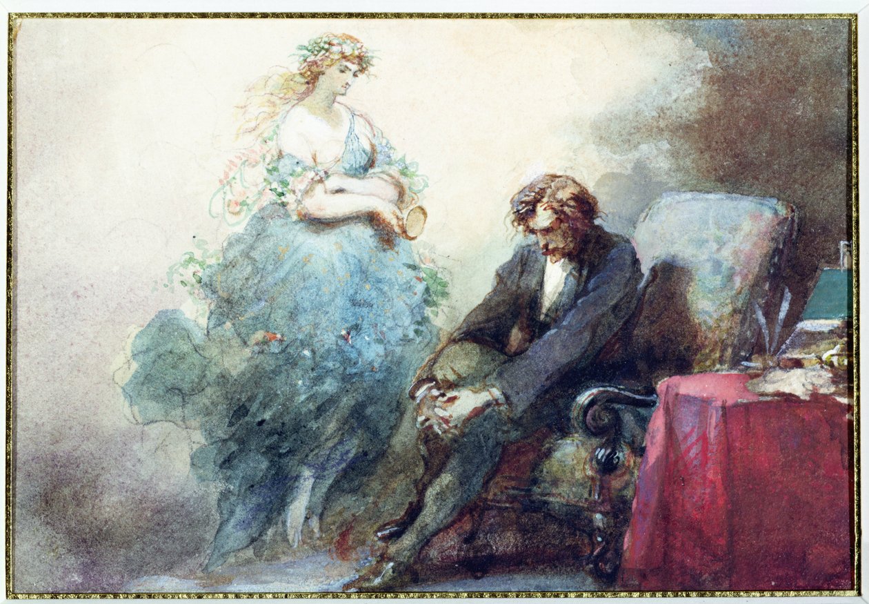 La Nuit de Mai, ilustracja z książki "Les Nuits" Alfreda Musseta (1810-57) autorstwa Eugene Louis Lami