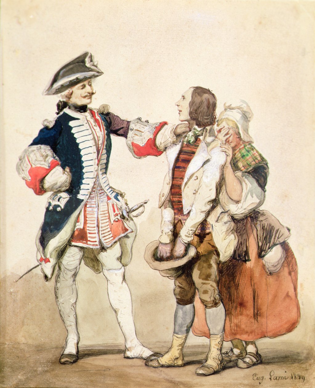Żołnierz z chłopami autorstwa Eugene Louis Lami