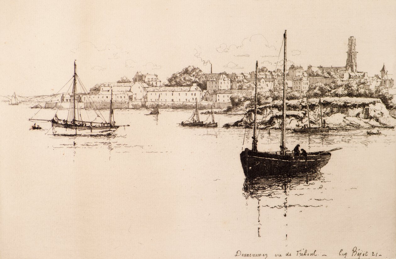 Douarnenez widziany z Treboul (akwaforta) autorstwa Eugene Bejot