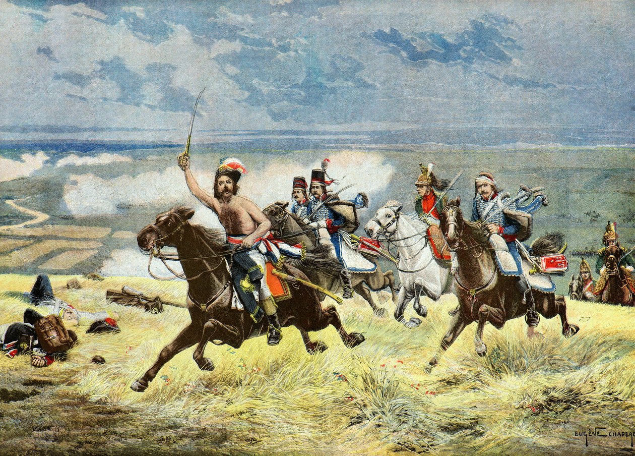 Generał Francois Macard szarżujący, 1895 (ilustracja) autorstwa Eugene Chaperon