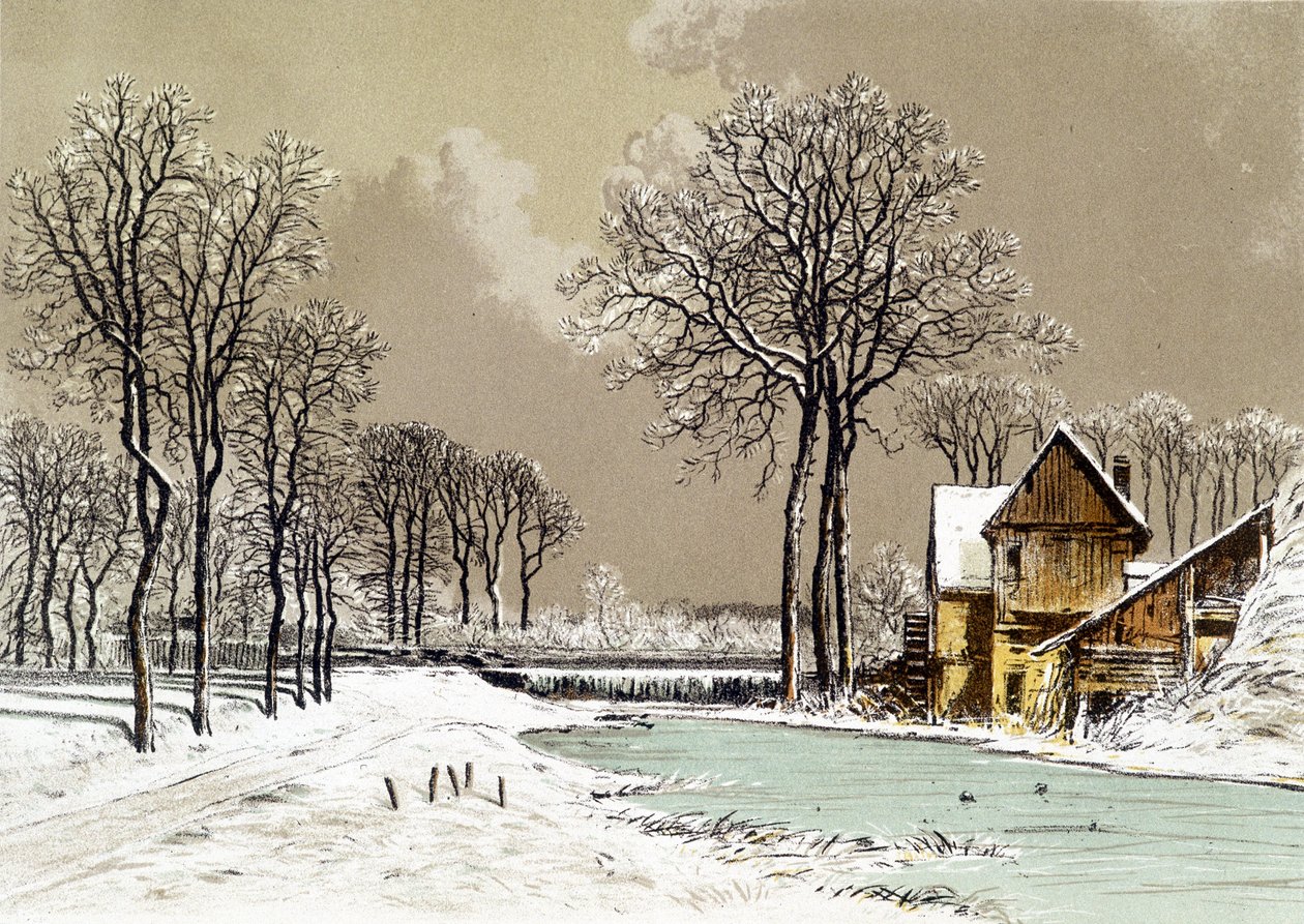 Pejzaż zimowy - Chromolitografia Cyceri, b.d. autorstwa Eugene Ciceri