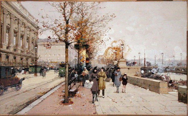 Sekwana, Paryż (gwasz na papierze) autorstwa Eugene Galien Laloue