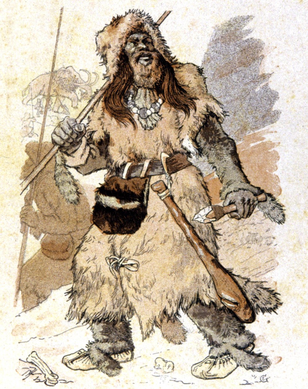 Człowiek w paleolicie, ok. 1900 r. (ilustracja) autorstwa Eugene Grasset