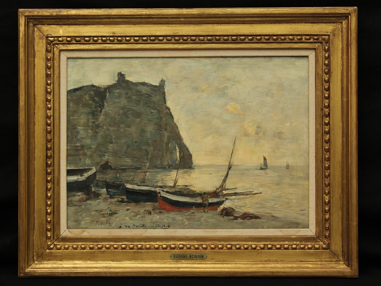 Łodzie w Etretat, c.1860 autorstwa Eugene Louis Boudin