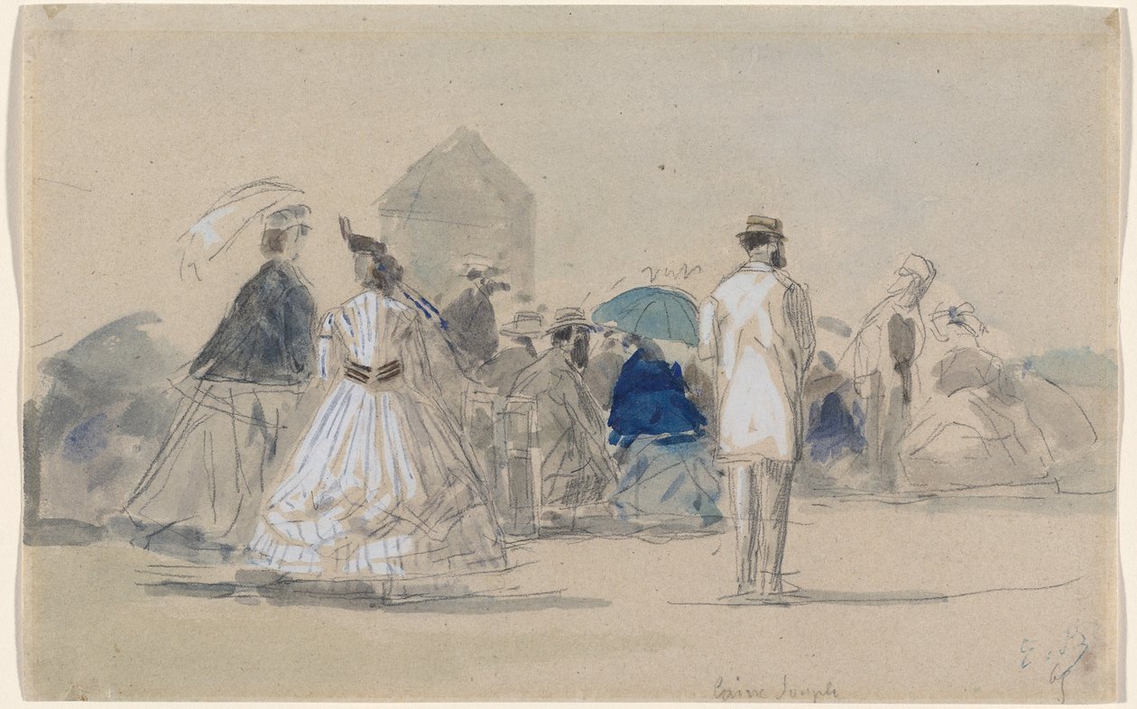 Krynoliny na plaży, c. 1865. autorstwa Eugene Louis Boudin