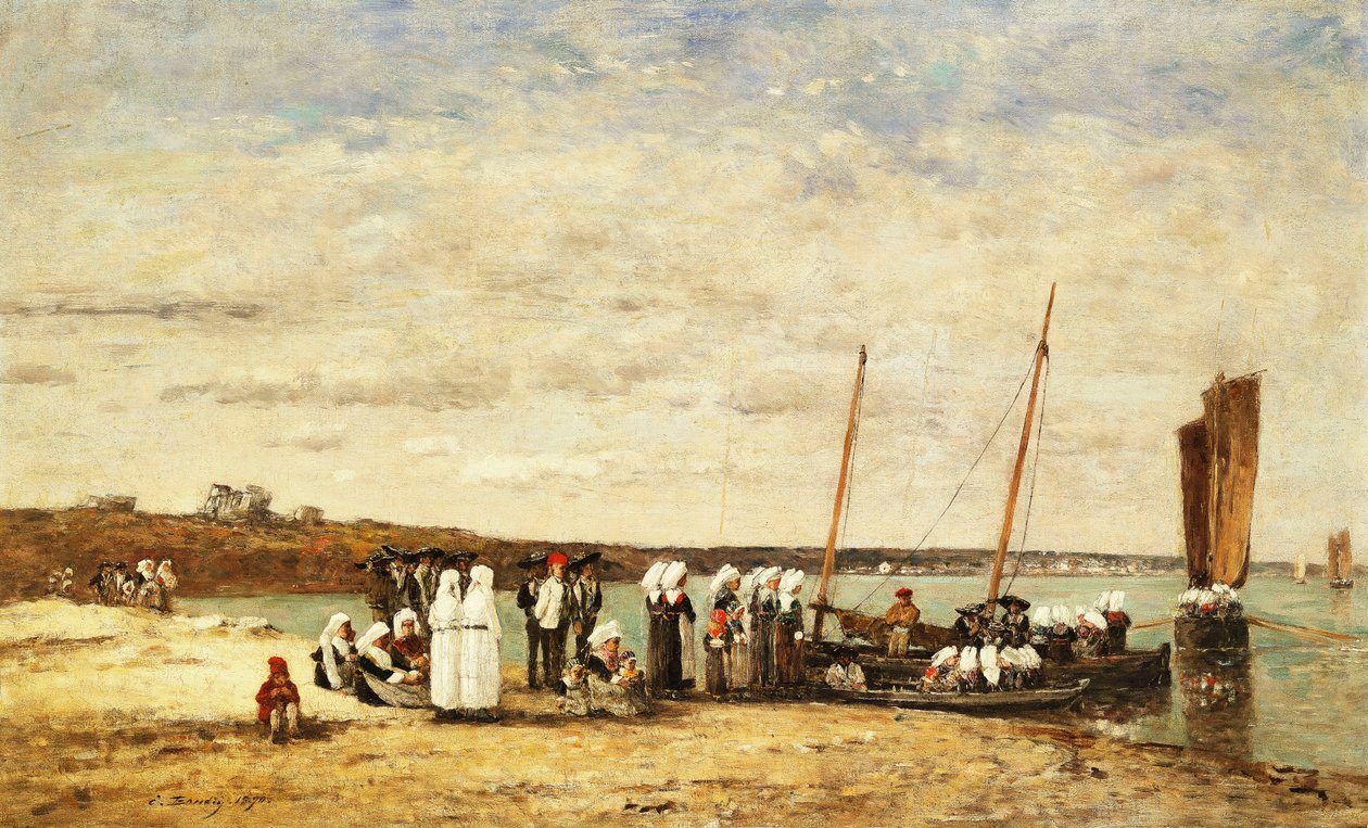 Rybaczki wysiadające z Plougastel, 1870 autorstwa Eugene Louis Boudin