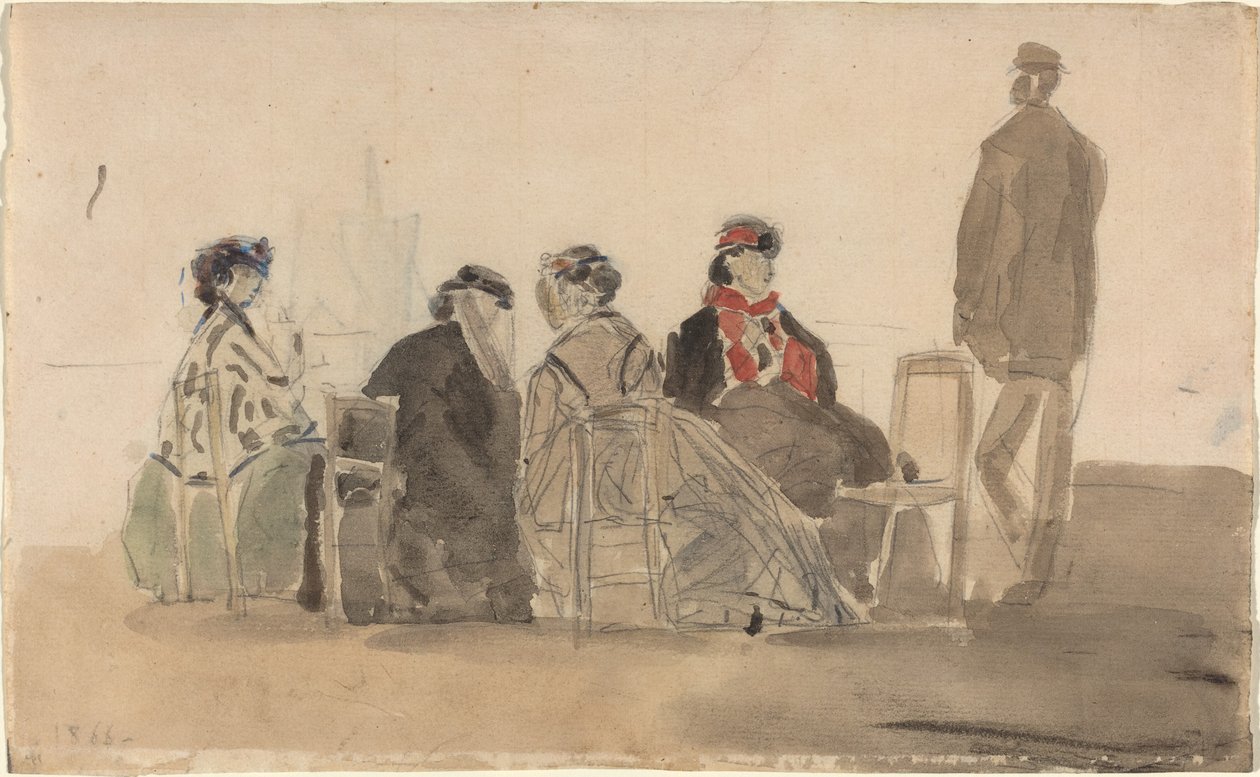 Cztery panie siedzące w Trouville, 1866. autorstwa Eugene Louis Boudin
