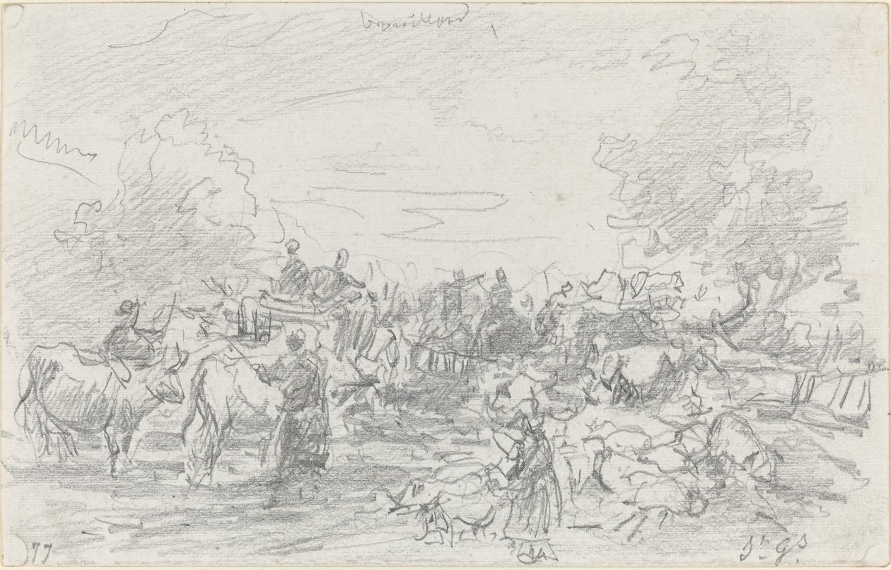 Stada przechodzące przez strumień, 1877. autorstwa Eugene Louis Boudin