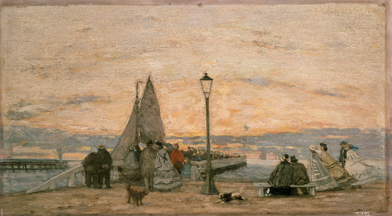 Molo w Trouville: Zachód słońca, 1862 autorstwa Eugene Louis Boudin