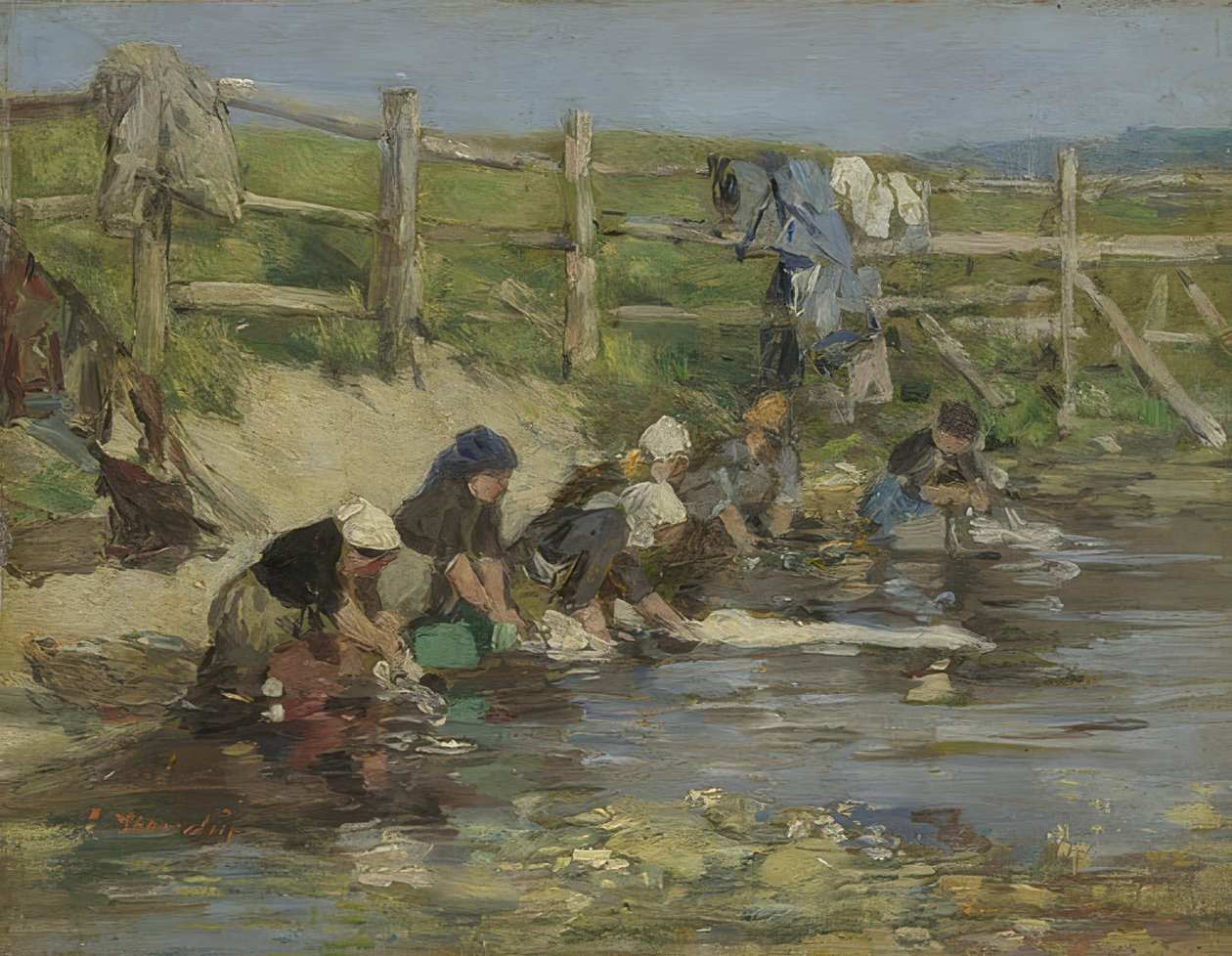 Praczki nad rzeką. Około 1885-90 autorstwa Eugene Louis Boudin