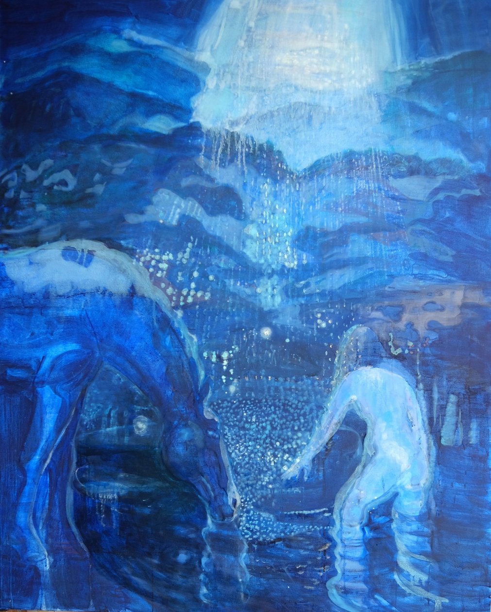 Moon-Night Swim, 2020 (pigmenty, olej, płótno) autorstwa Eugenie Vronskaya