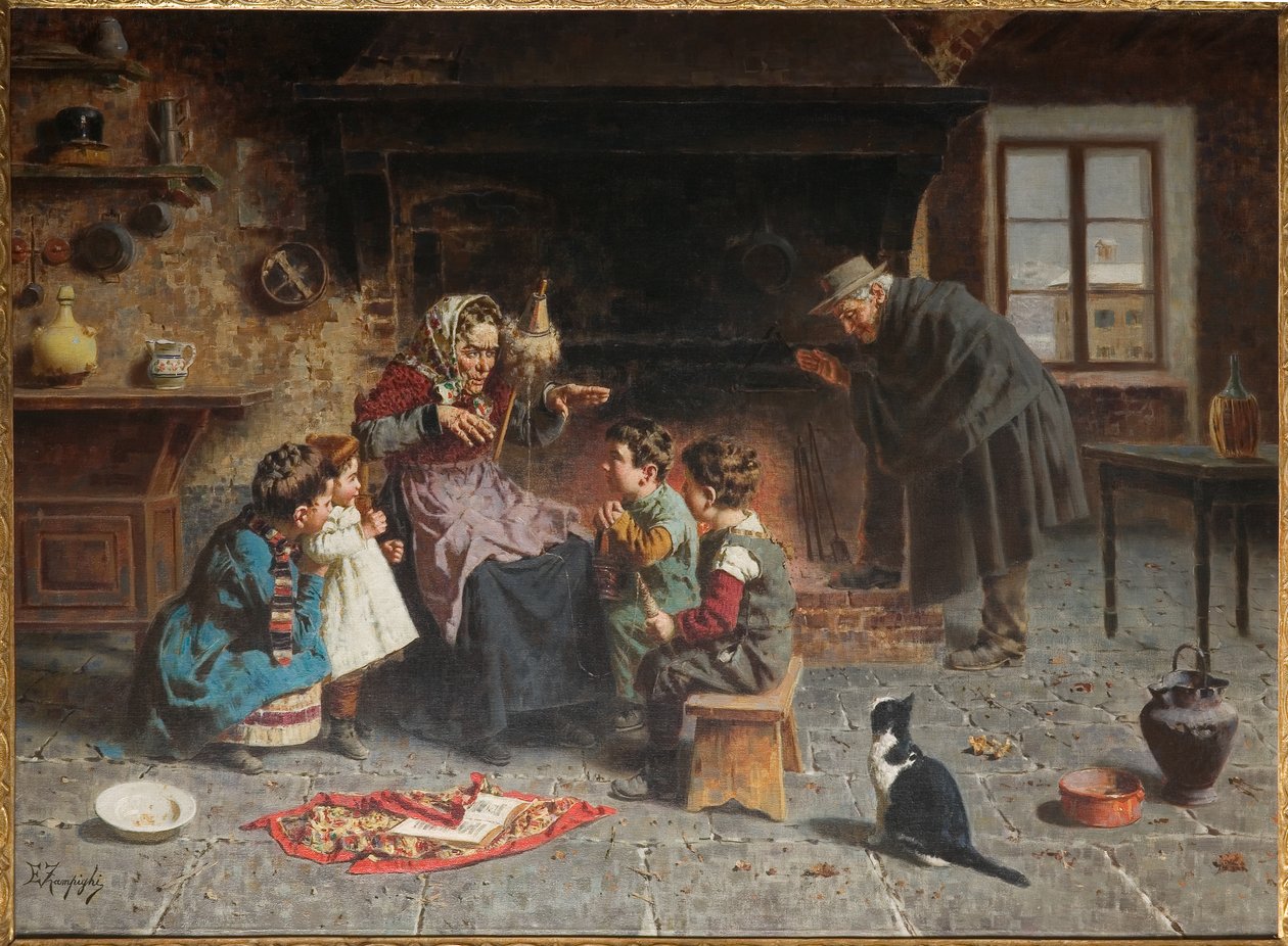 U babci (olej na płótnie) autorstwa Eugenio Zampighi