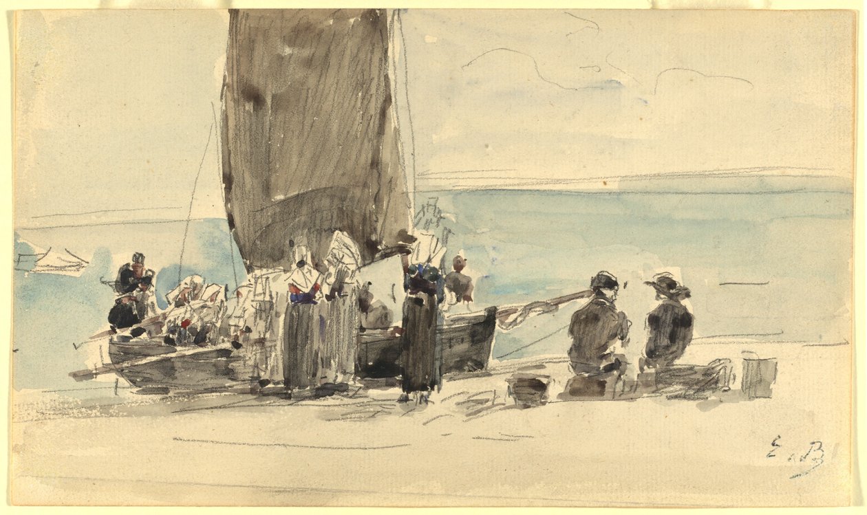 Ładowanie łodzi autorstwa Eugène Boudin
