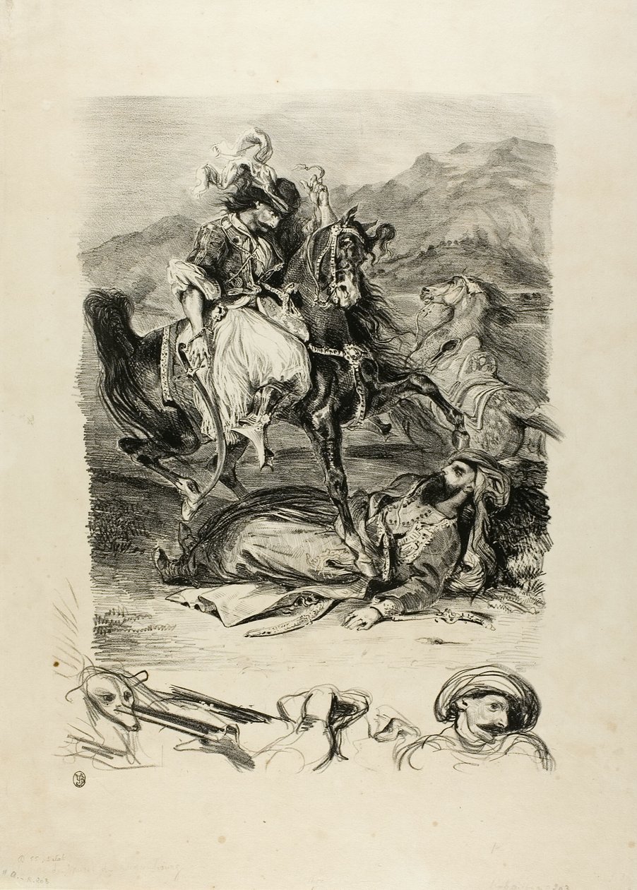 Walka między Giaour i Pasha autorstwa Eugène Delacroix