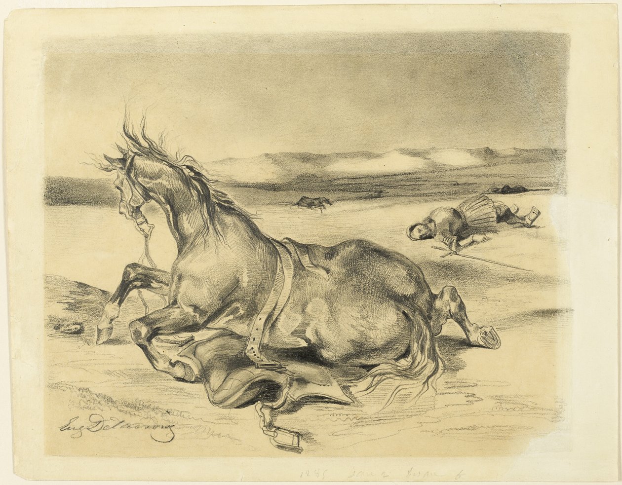 Upadły koń i martwy rycerz autorstwa Eugène Delacroix
