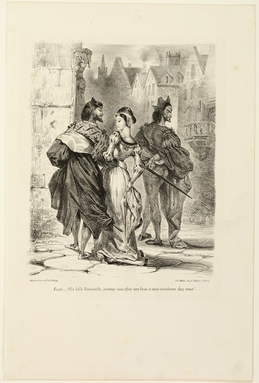 Faust próbuje uwieść Marguerite, od Fausta autorstwa Eugène Delacroix