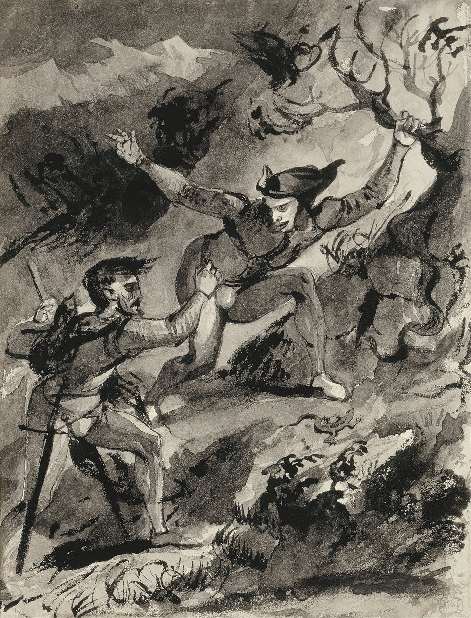 Faust i Mefistofeles na Blocksberg autorstwa Ferdinand Victor Eugene Delacroix