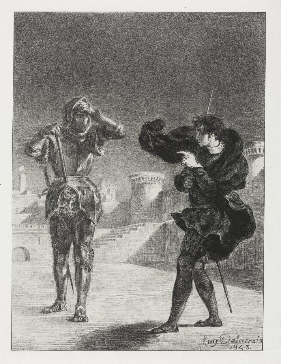 Hamlet: Upiór na tarasie autorstwa Eugène Delacroix