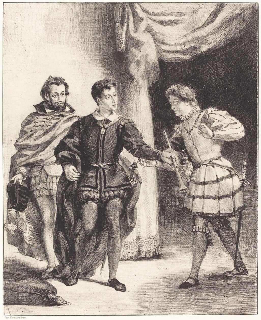 Hamlet i Guildenstern (Akt III, Scena II) autorstwa Eugène Delacroix