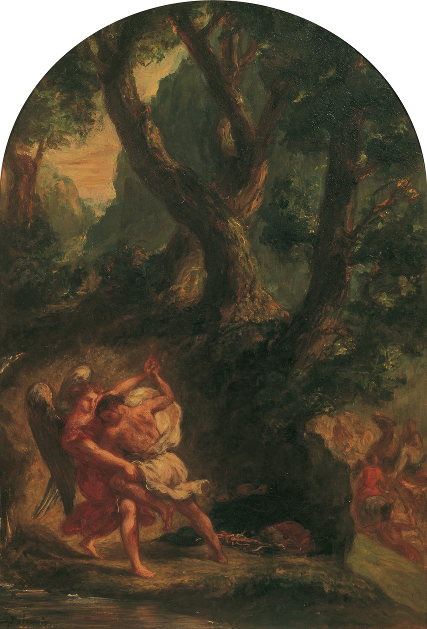Zapasy Jakuba z Aniołem, 1850-1855. autorstwa Eugène Delacroix