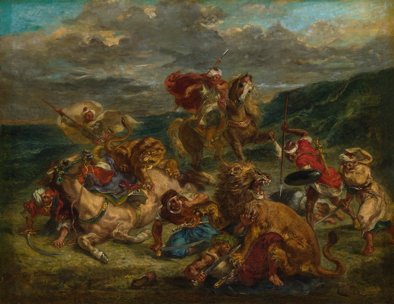 Polowanie na lwa, 186061. autorstwa Eugène Delacroix