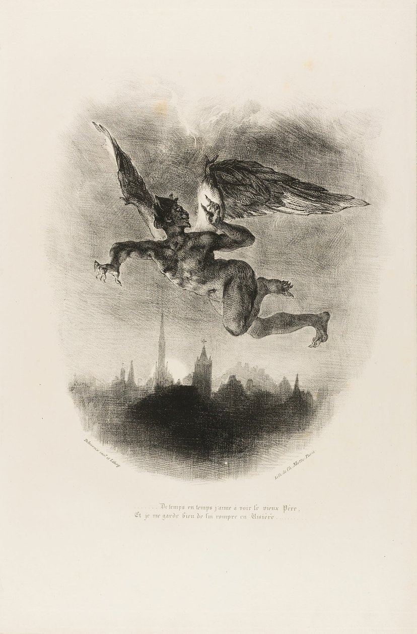 Latający Mefistofeles, z Fausta autorstwa Eugène Delacroix