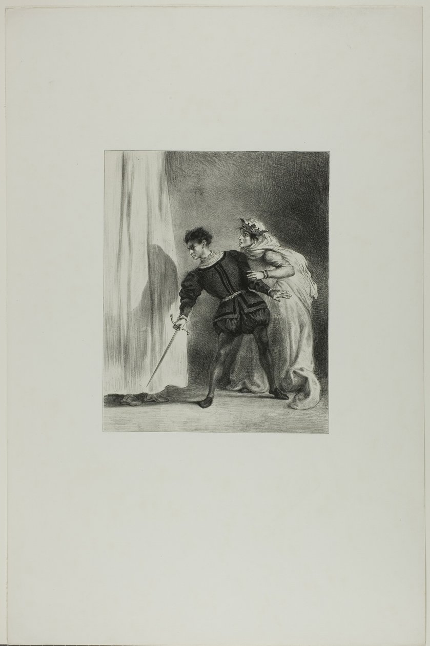 Morderstwo Poloniusza autorstwa Eugène Delacroix