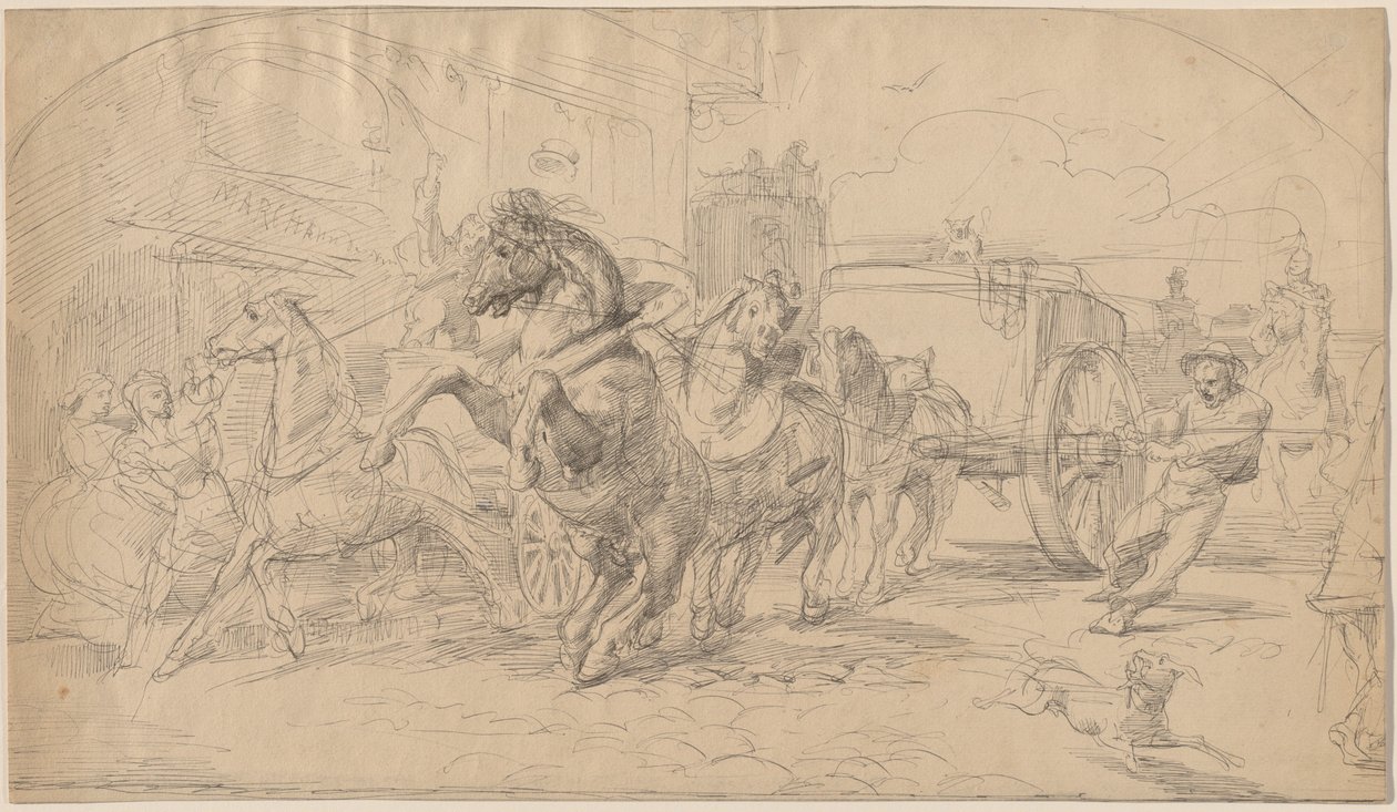 Uciekający powóz, lata 30. XIX wieku. autorstwa Eugène Delacroix