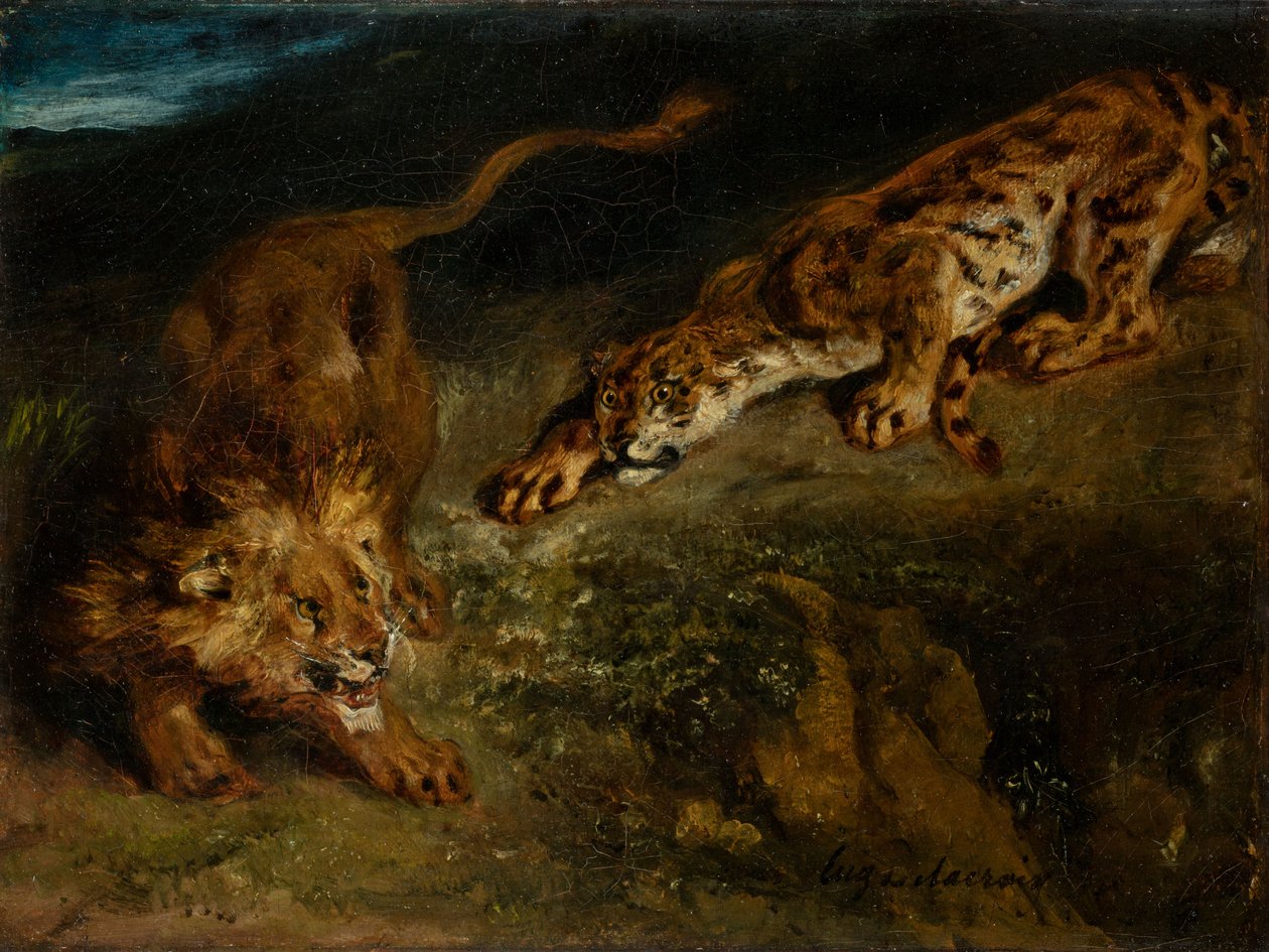 Tygrys i Lew autorstwa Eugène Delacroix