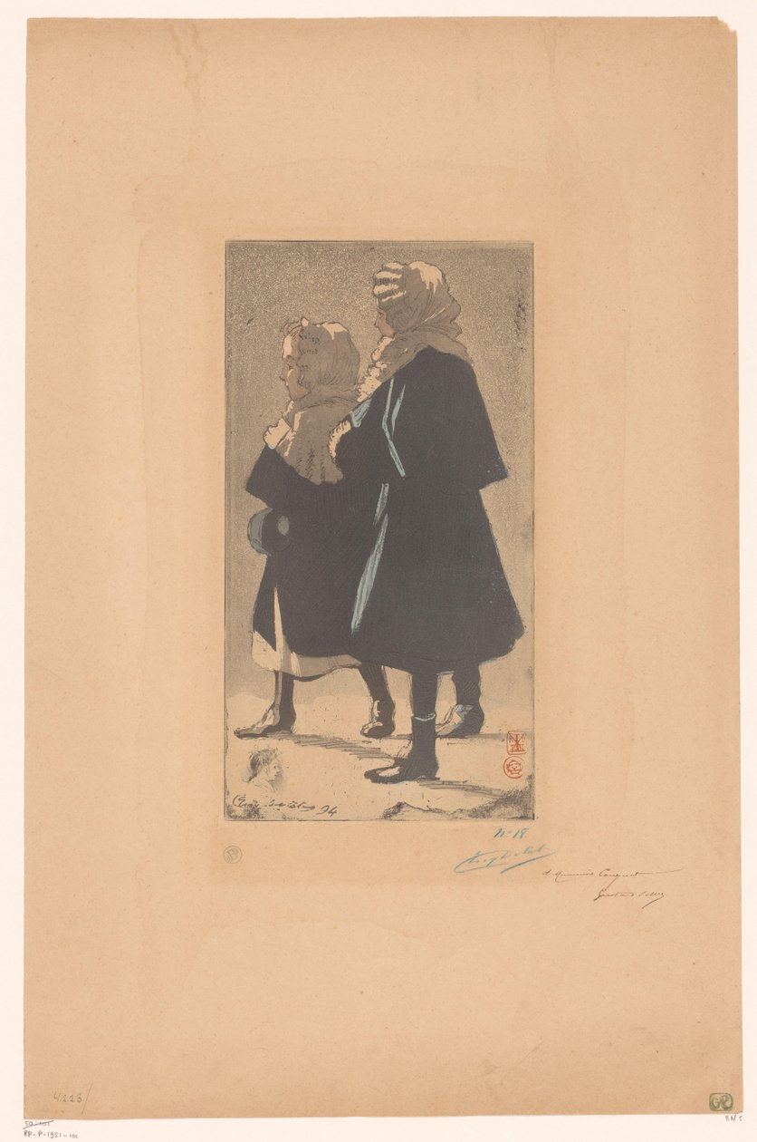Dwie dziewczyny w zimowych ubraniach autorstwa Eugène Delâtre (signed by artist)