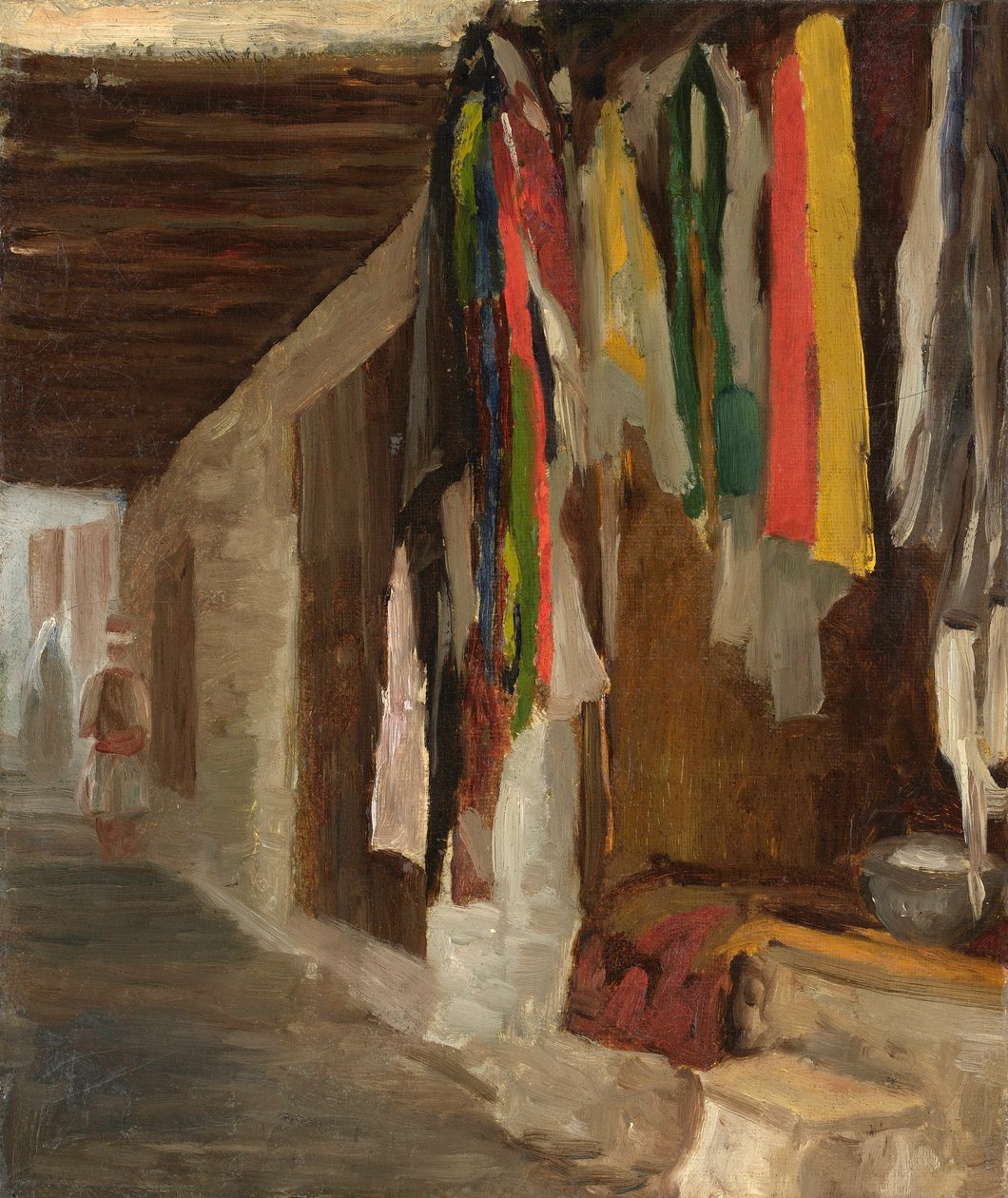 Farbiarnie na souku, Algier autorstwa Eugene Isabey