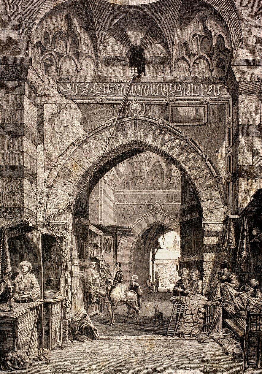 Wejście do suku Khan el-Khalili w Kairze, w XIX wieku, z „El Mundo Ilustrado”, wydanego w Barcelonie, 1880 autorstwa European School