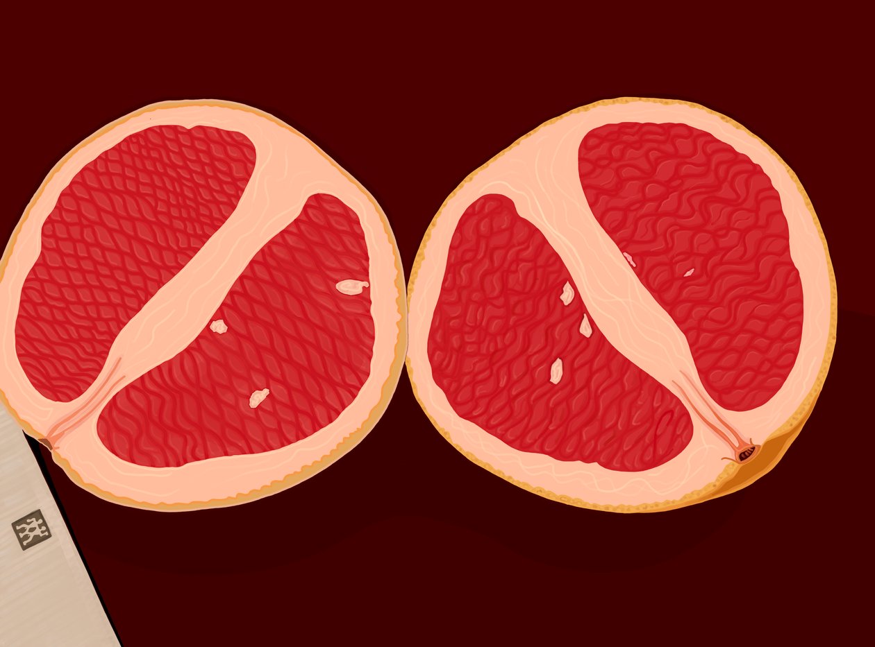 Grejpfrut przekrojony na pół (grafika cyfrowa) autorstwa Evan Sklar