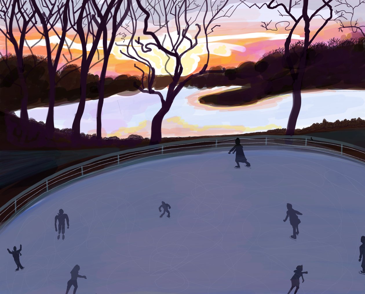 Łyżwiarstwo, Prospect Park, Brooklyn (grafika cyfrowa) autorstwa Evan Sklar