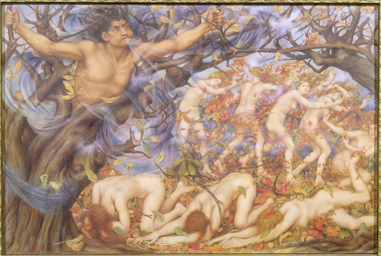 Boreas i opadłe liście autorstwa Evelyn De Morgan