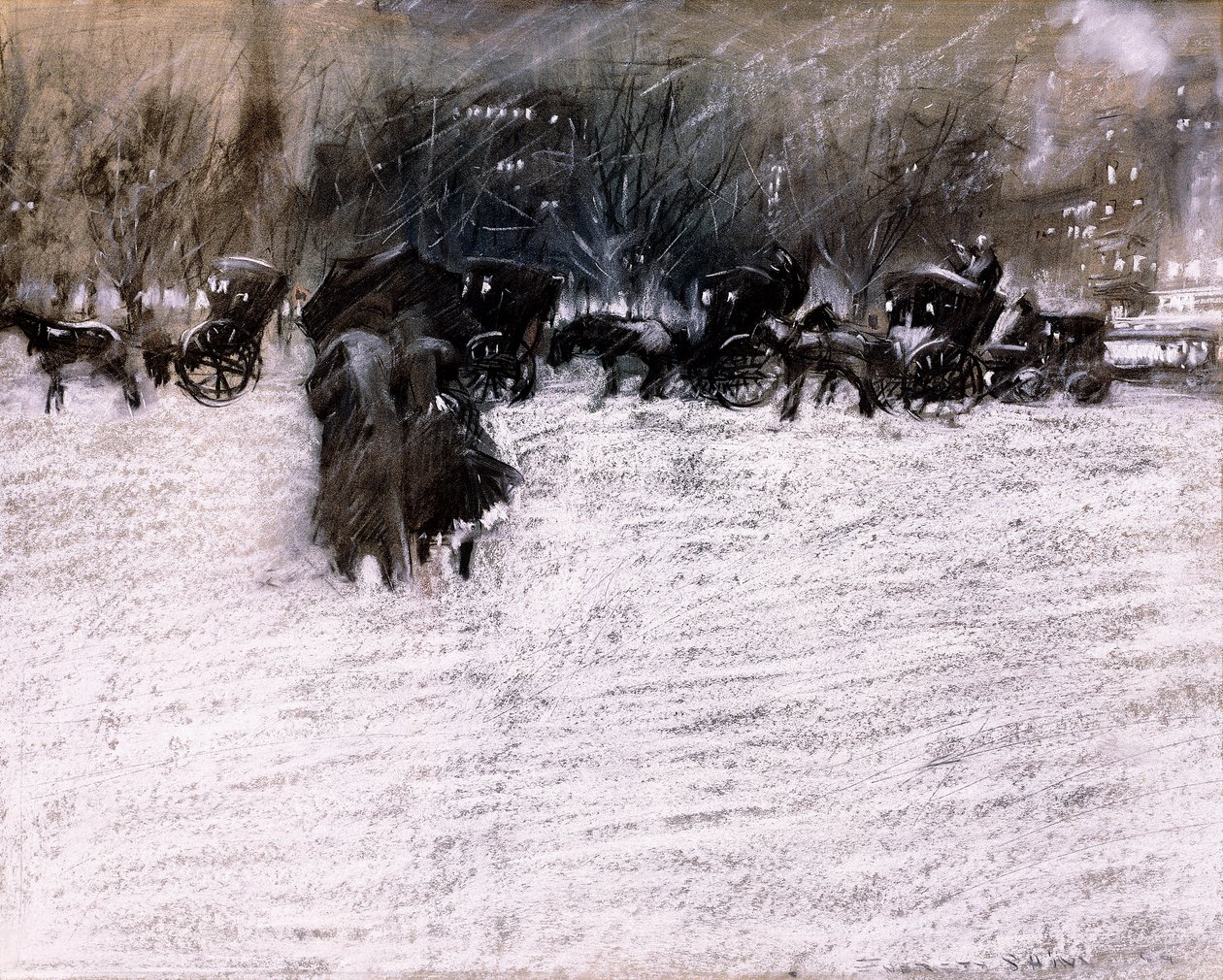 Park zimą autorstwa Everett Shinn