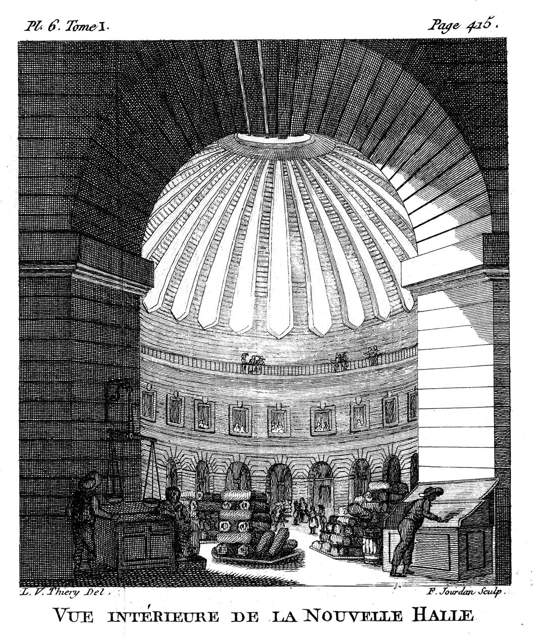 Les Halles, Paryż, 1786 autorstwa F. Jourdan