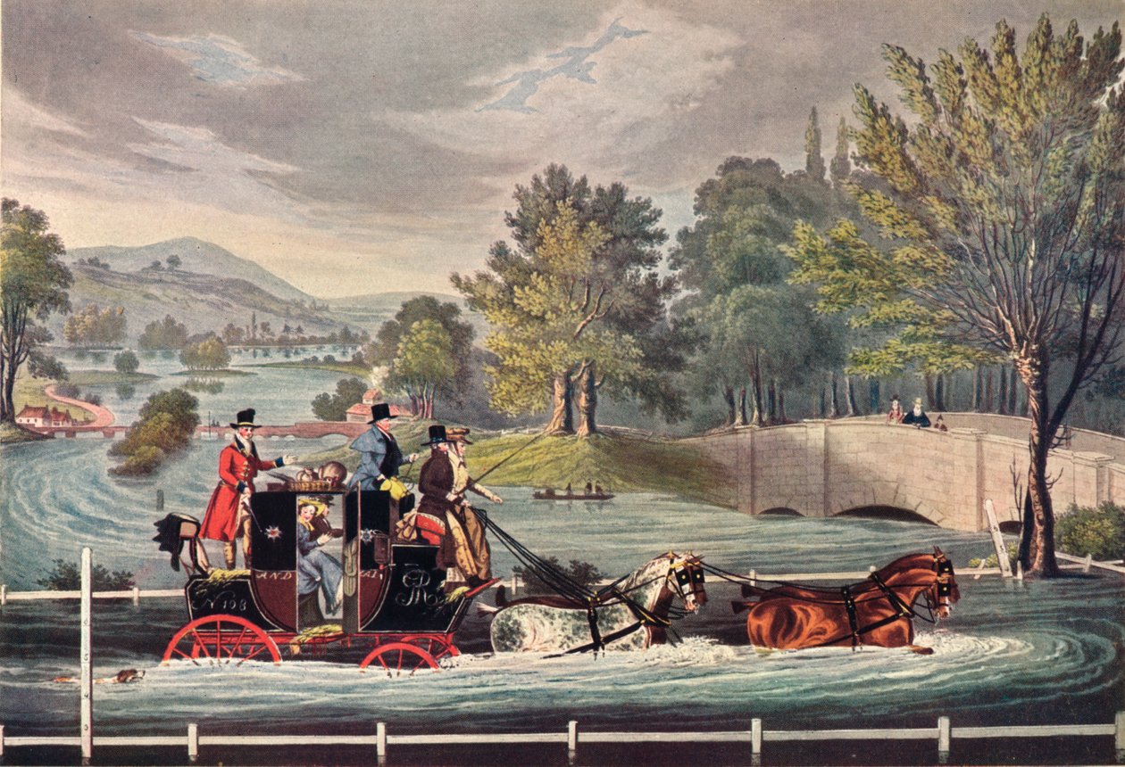 Wagon pocztowy w powodzi, c1827, 1904 autorstwa F Rosenbourg